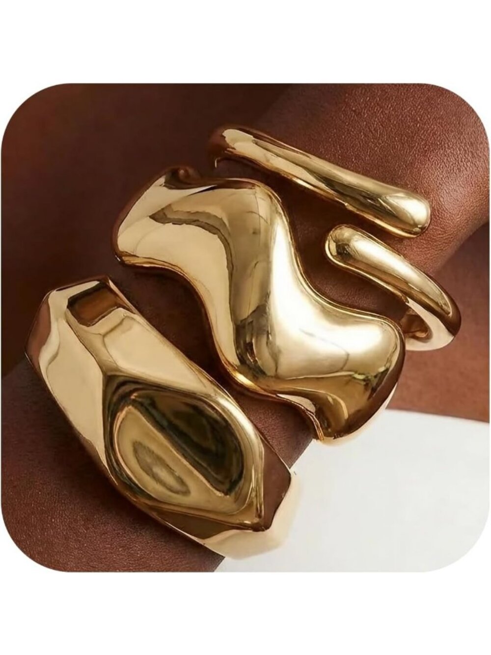 Chunky Gold Bangle Bracelet Set - 14K Gold Plated Stackable Cuff Bangles for